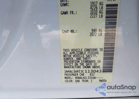 2018 Nissan Altima 2.5 Sr из США, поврежденный, VIN 1N4AL3AP2JC113043